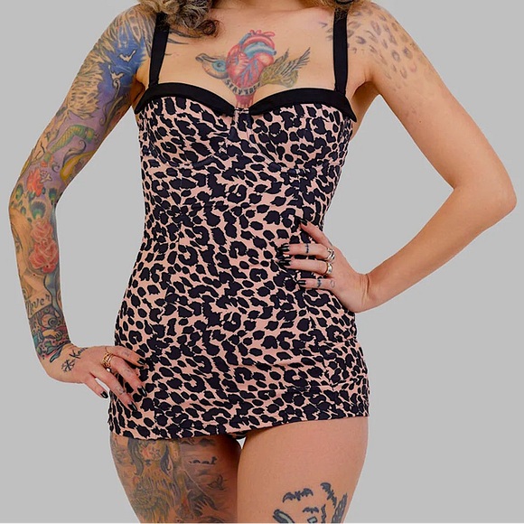 Collectif X Playful Promises Leopard Skirted Vintage Inspired Swimsuit - Picture 5 of 15